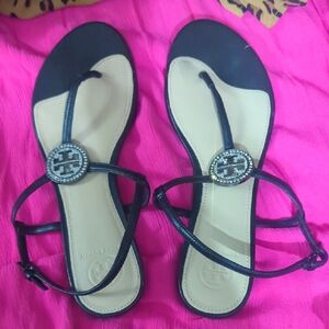 Tory Burch Black and Cream Sandals Size 8M
